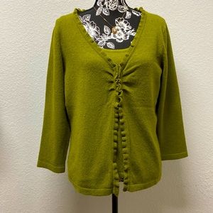 Talbots Knit Cardigan + Shell, Size L, Avocado Green